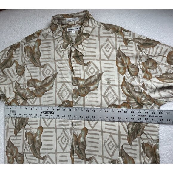 Pierre Cardin Mens Tropical Leaf Print Button-Up Hawaiian Shirt XL Beige Casual - Picture 5 of 8